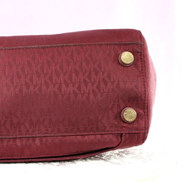 Michael Kors Jet Set Burgundy Nylon Tote Bag Leather Trim Travel Carry-On Sleeve - Picture 7 of 9